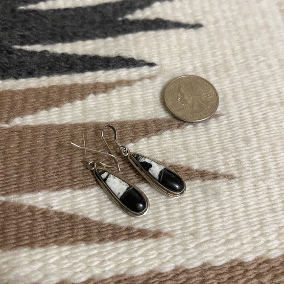 SOLD White Buffalo Turquoise Native American Navajo White Buffalo Earrings - Picture 4 of 5